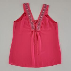 BKE Women's Deep Coral Embellished Chiffon Lined Lace-up Tank Blouse